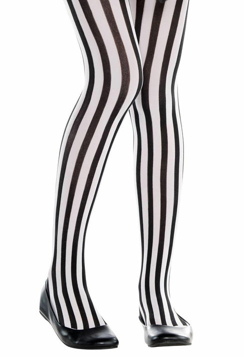 Kids Black and White Striped Leggings | Halloween Costume Tights - 2/4 Pack