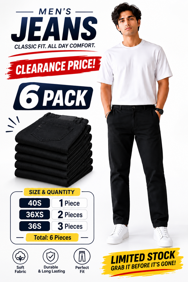 6 Pack Men's Black Mixed Sizes Jeans - From £4.99 Per Unit