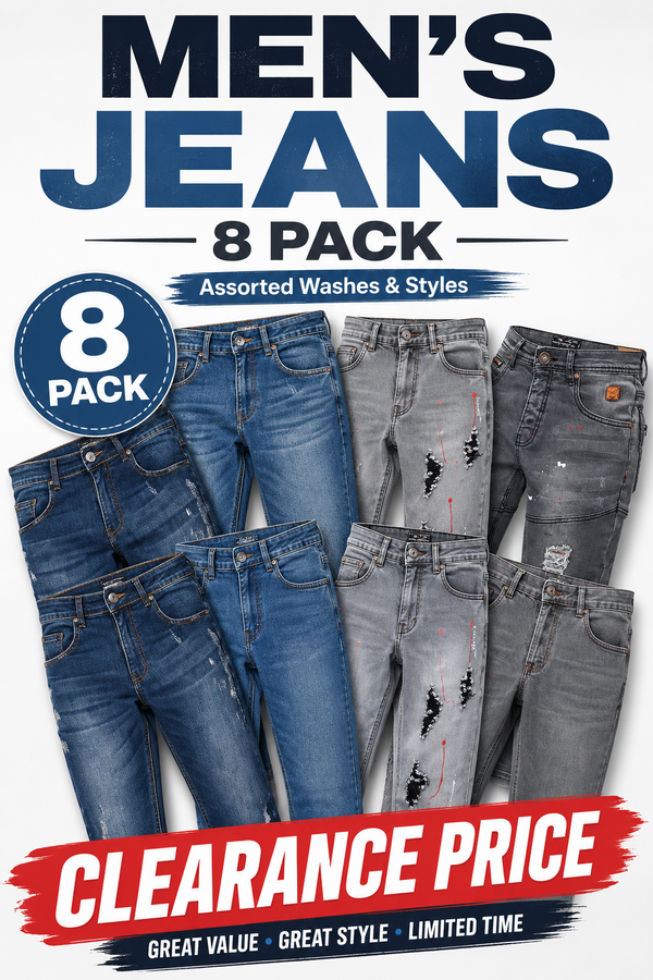 Men’s Jeans 8 Pack – Assorted Washes & Styles Clearance Bundle