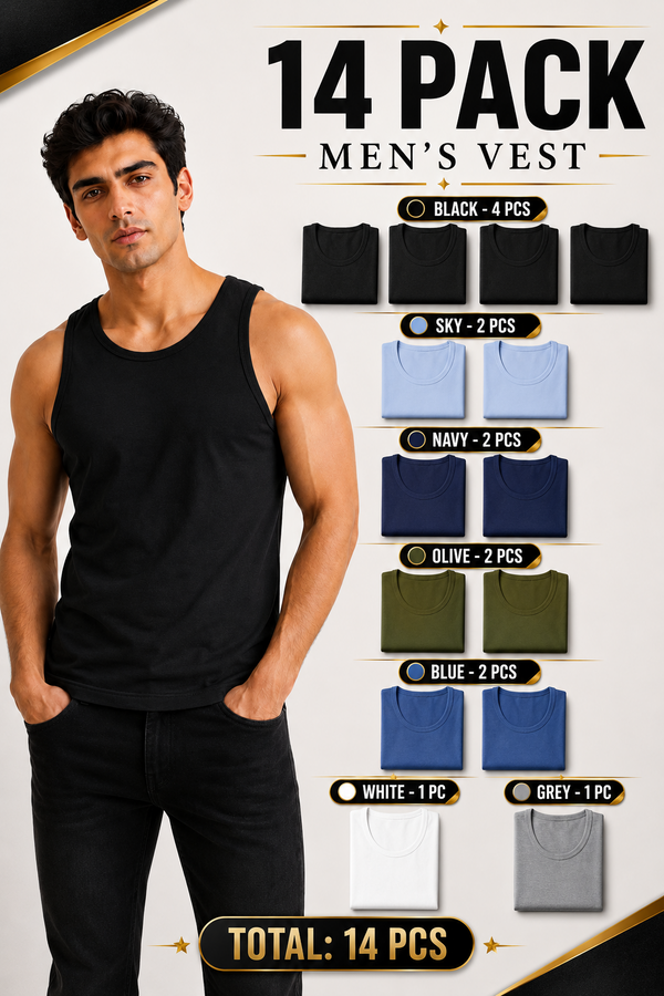 14 Pack Gaffer Mens Vest Assorted - L