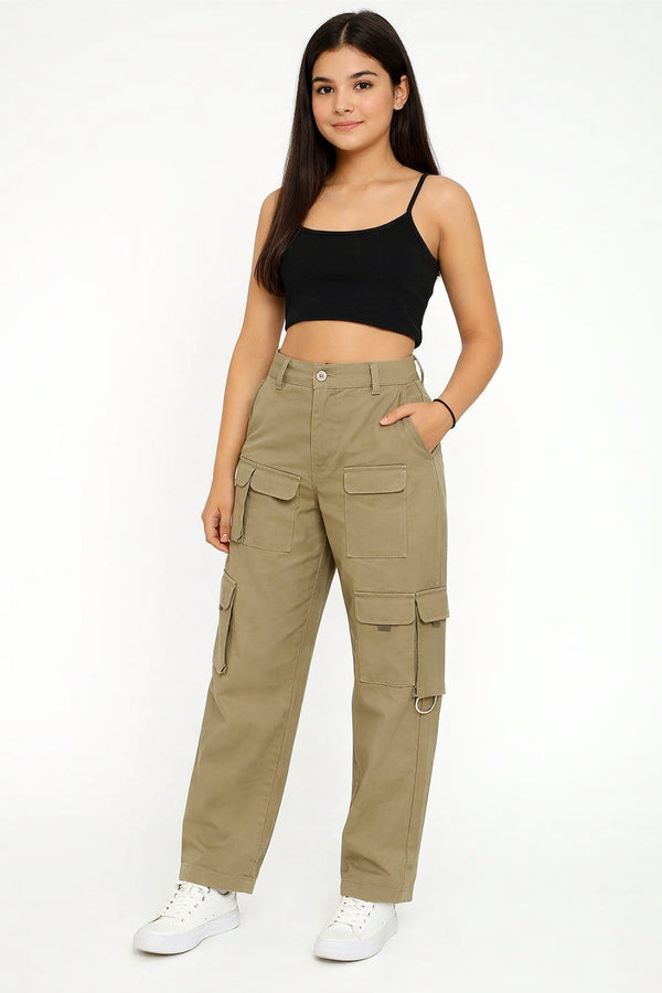 Girls Cargo Combat Trousers – 8 Pocket, Casual Outdoor Pants, Women’s Utility Workwear