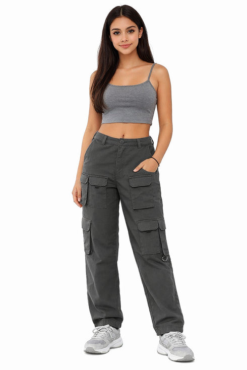 Girls Cargo Combat Trousers – 8 Pocket, Casual Outdoor Pants, Women’s Utility Workwear