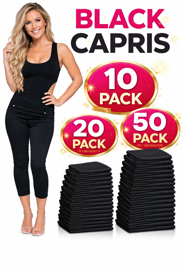 Women’s Cropped Capri Trousers 10/20/50 Pack – Half Elastic Waist Lightweight Casual Summer Pants with Pockets for Everyday Comfort