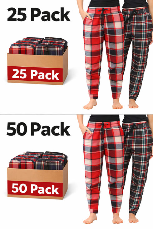 Women's Thermal Fleece-Lined Sweatpants Joggers with Pockets (25-Pack or 50-Pack) - Cozy Elastic Drawstring Winter Bottoms