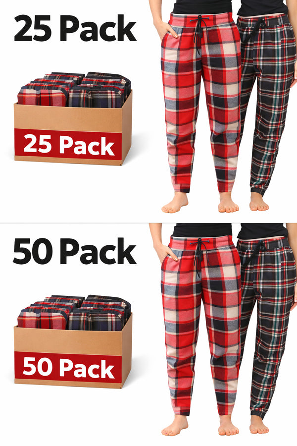 Women's Thermal Fleece-Lined Sweatpants Joggers with Pockets (25-Pack or 50-Pack) - Cozy Elastic Drawstring Winter Bottoms