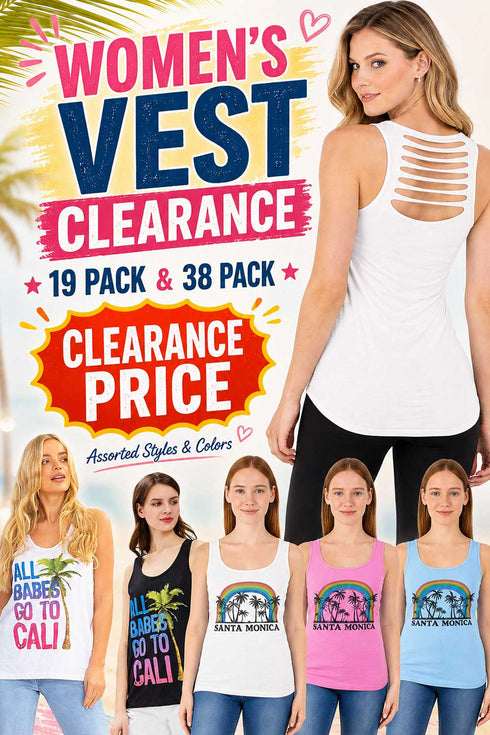 Women Slashed Back Sleeveless Tank Top - 19/38 Pack - From £1.00 Per Unit