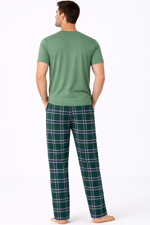 Mens Woven Lounge Polycotton T-Shirt Pajama Set