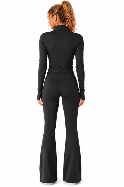 Women’s Zip Up Active-wear Set with Flared Leggings
