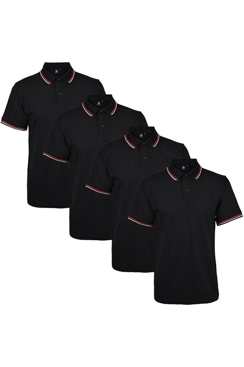 4 Pack Mens Tipping Plain Polo Collar Pique Shirt