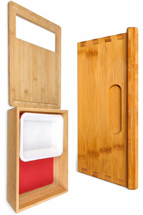 Bamboo Chopping Board with Storage Drawers & Colour-Coded Mats