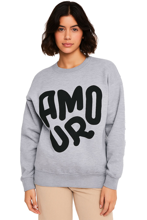 Womens Oversized Printed Sweatshirt – Crewneck, Baggy Long Sleeve Jumper