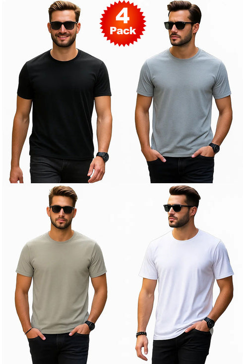 4 Pack Mens Plain Polycotton T-shirt