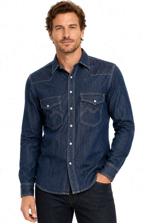 Men’s Denim Western Shirt with Contrast Stitching