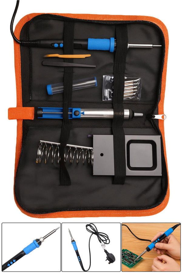 Soldering Iron Kit with Adjustable Temperature - 90W Electric Soldering Set with Tips, Desoldering Pump & Stand in Carry Case