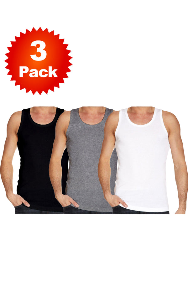 Mens Summer Plain Multicolour Vest - 3 Pack