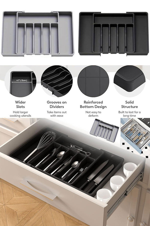 Expandable Cutlery Tray Organizer – Adjustable Plastic Kitchen Drawer Storage Box for Utensils