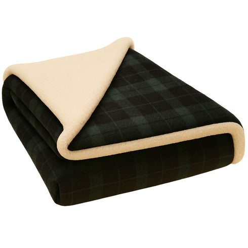 Plaid Sherpa Fleece Blanket | Reversible Sofa & Bed Throw