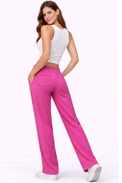 Women’s Fleece Open Hem Joggers – Drawstring Lounge Bottoms