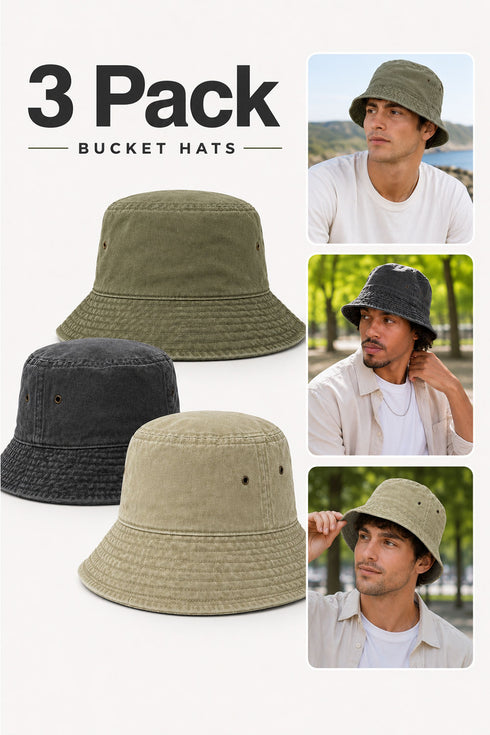 Men’s Cotton Summer Bucket Hats - 3 Pack & SIngle