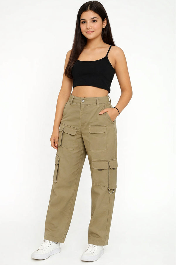 Girls Cargo Combat Trousers – 8 Pocket, Casual Outdoor Pants, Women’s Utility Workwear
