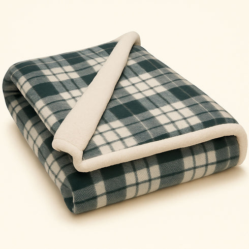 Plaid Sherpa Fleece Blanket | Reversible Sofa & Bed Throw