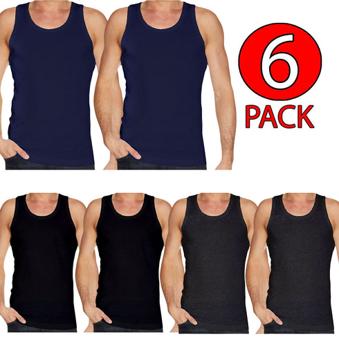 6 Pack Men's Plain Polycotton Sleeveless Vest – Soft, Lightweight, Print-Friendly Gym Tank Top