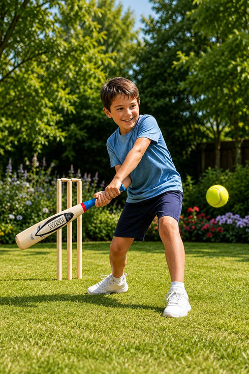 Kids Wooden Cricket & Baseball Set with Mesh Carry Bag
