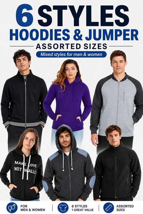 8 Pack Assorted Hoodies & Jumper for Men and Women - From £3.93 Per Unit