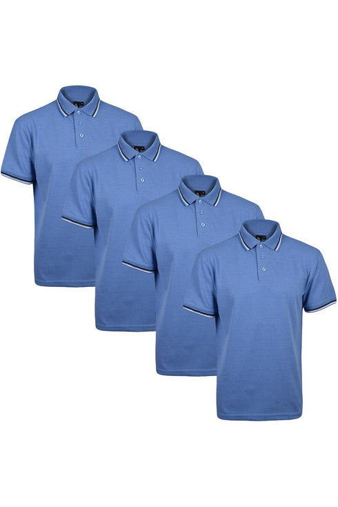 4 Pack Mens Tipping Plain Polo Collar Pique Shirt