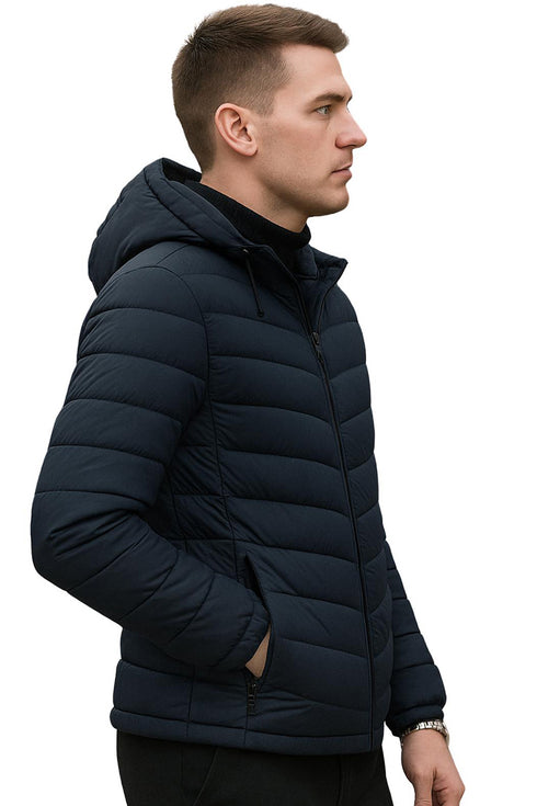 Men’s Puffer Jacket with Removable Hood – Lightweight Padded Winter Coat