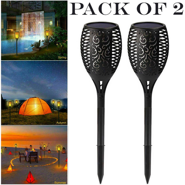 2x Solar Flame Garden Lights - Waterproof LED Torches for Outdoor Use