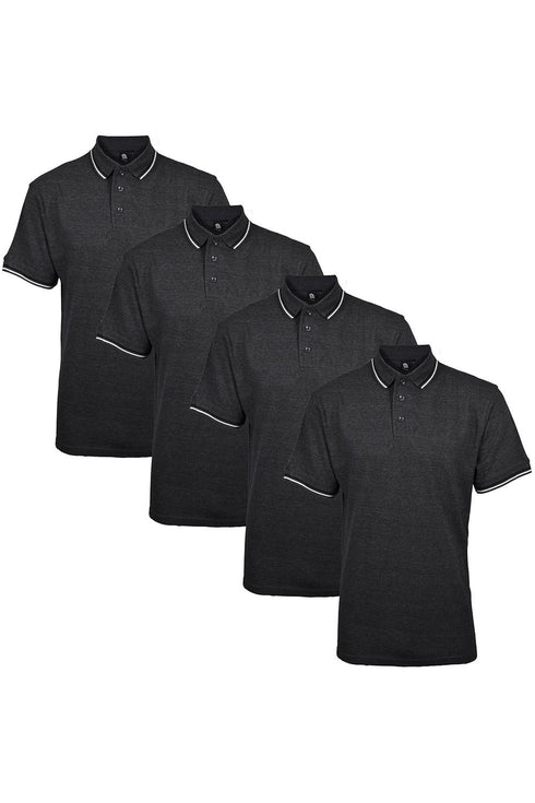 4 Pack Mens Tipping Plain Polo Collar Pique Shirt