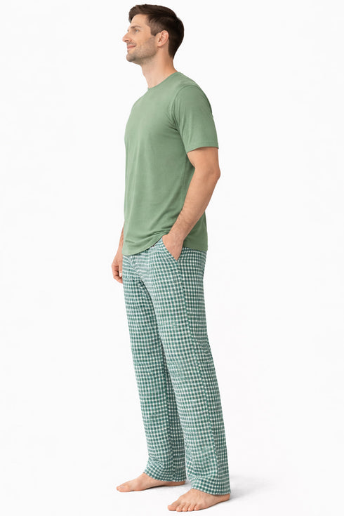 Mens Woven Lounge Polycotton T-Shirt Pajama Set