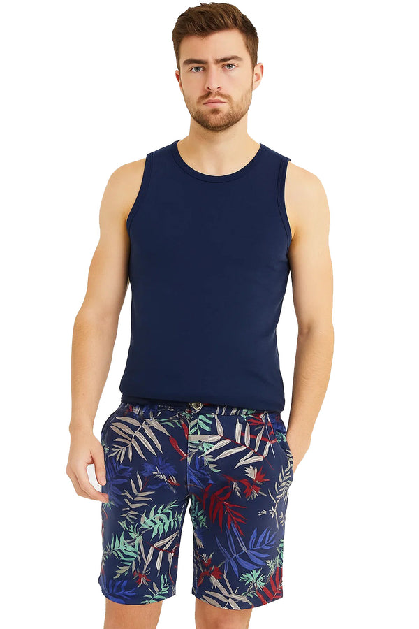 Men's Tropical Print Lounge Shorts – Navy Blue Casual Summer Wear