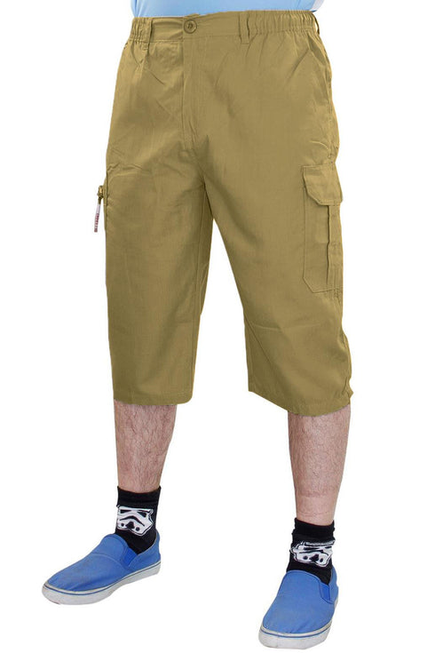 Mens Three Quarter Cotton Cargo Shorts