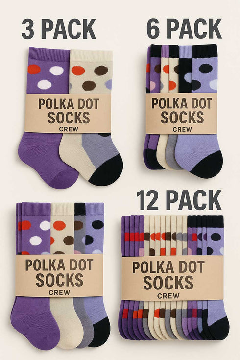 Women’s Colorful Polka Dot Socks – Fun Crew Socks Multipack (3, 6, 12 Pairs)