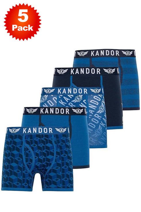 5 Pack Kandor Men’s Boxer Briefs Multipack – Cotton Stretch Underwear with Modern Prints & Solid Colors