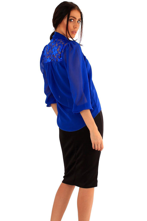Women's Button-Up Blouse with Lace Shoulders