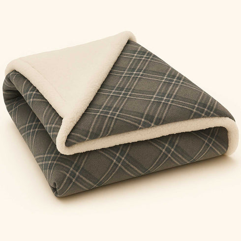 Plaid Sherpa Fleece Blanket | Reversible Sofa & Bed Throw