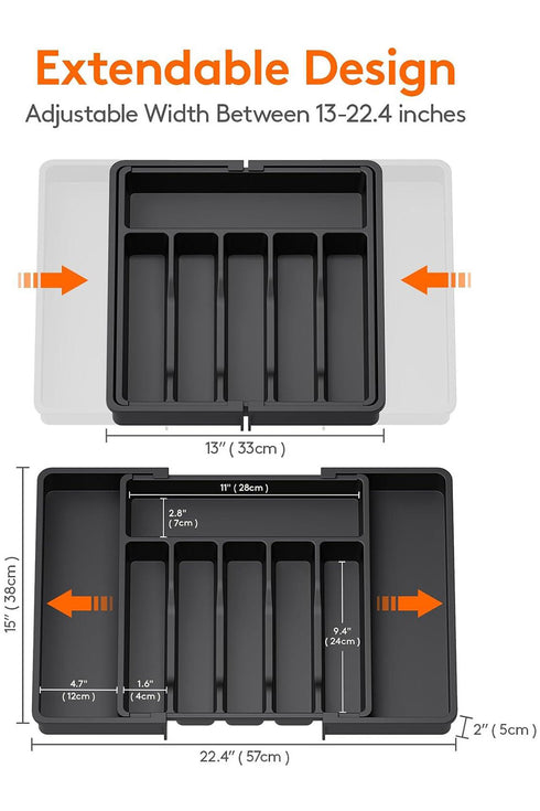 Expandable Cutlery Tray Organizer – Adjustable Plastic Kitchen Drawer Storage Box for Utensils