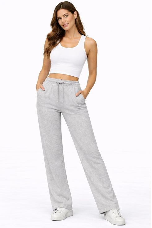 Women’s Fleece Open Hem Joggers – Drawstring Lounge Bottoms