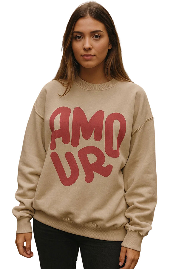 Womens Oversized Printed Sweatshirt – Crewneck, Baggy Long Sleeve Jumper