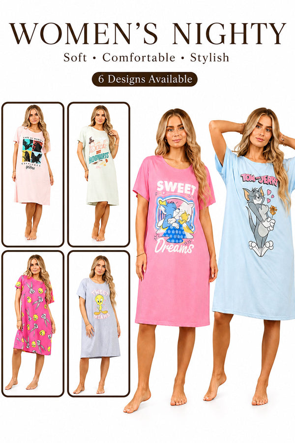 Women’s Soft Cartoon Nighty - Night Shirt
