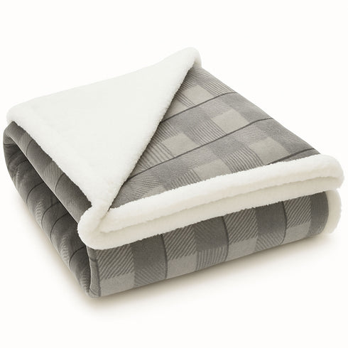Plaid Sherpa Fleece Blanket | Reversible Sofa & Bed Throw