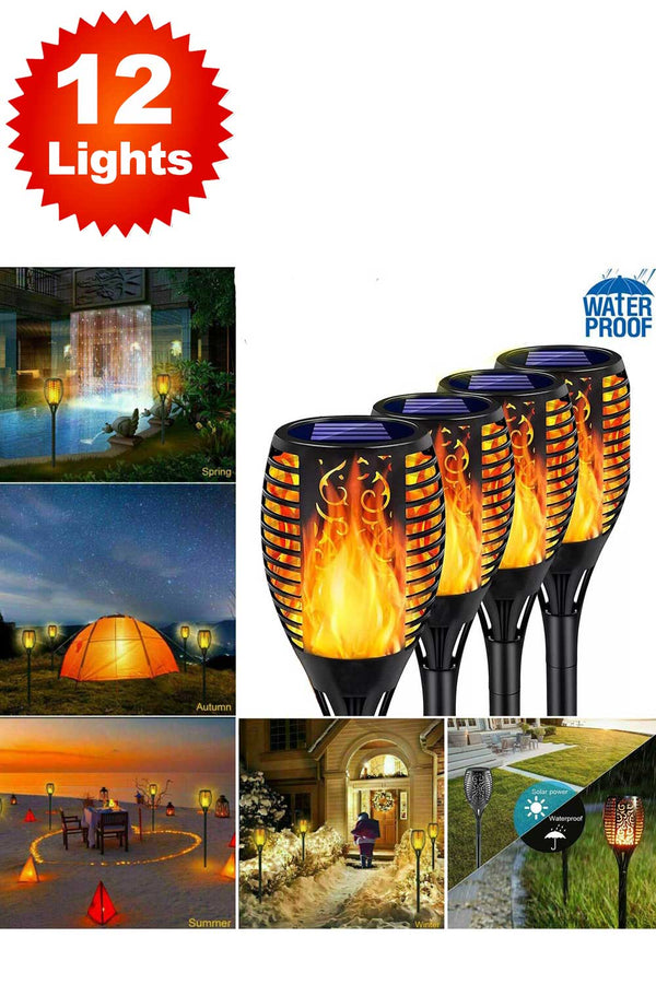 Solar Flame Torch Lights – 12 or 24 Lights Outdoor Waterproof LED Lights