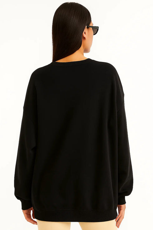 Womens Oversized Printed Sweatshirt – Baggy Comfort Fit, Front Print, Long Sleeve Jumper