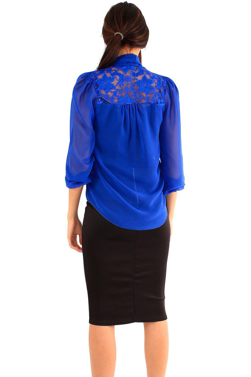 Women's Button-Up Blouse with Lace Shoulders