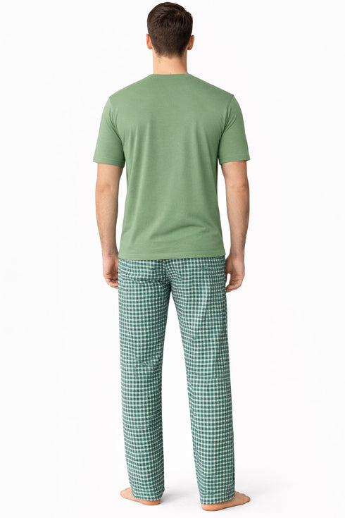 Mens Woven Lounge Polycotton T-Shirt Pajama Set