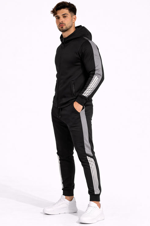 Men’s Slim Fit Tracksuit Set – Zip Hoodie & Joggers with Side Stripe