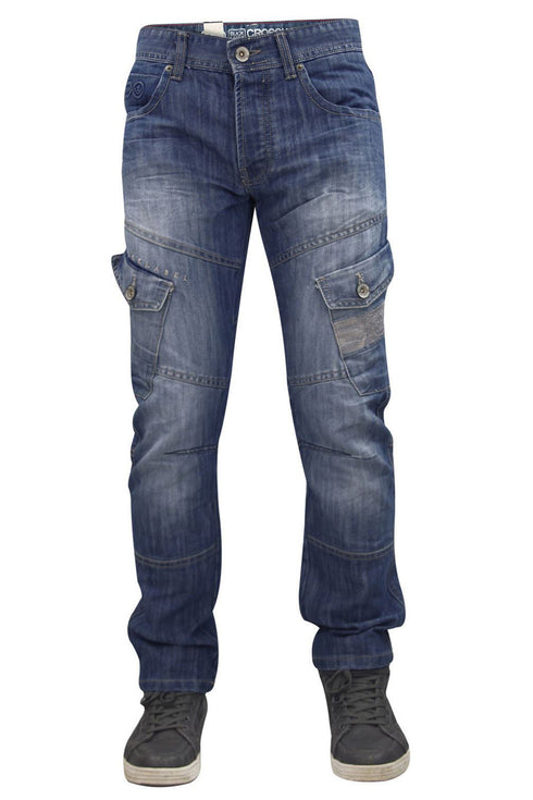Mens Crosshatch Heavy Duty Cargo Combat Jeans